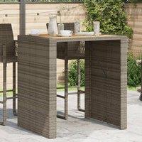 Berkfield Home Garden Bar Table with Acacia Wood Top Grey 105x80x110 cm Poly Rattan | Size: 105 x 80 x 110 cm