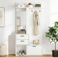 Merax Hall Tree Hallway Storage Unit with Mirror Hooks & Shoe Cabinet in White
