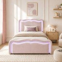 Merax 3ft Single Velvet Ottoman Bed Frame with LED Light & Hydraulic Storage in Pink