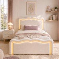 Merax 3ft Single Velvet Ottoman Bed Frame with LED Light & Hydraulic Storage in Cream
