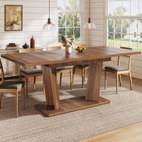 Merax 120-160cm Extending Dining Table with Fluted Double Pedestal Base in Walnut