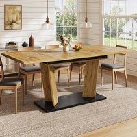Merax 120-160cm Extending Dining Table with Fluted Double Pedestal Base in Light Oak