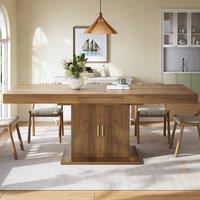 Merax 140-180cm Extending Dining Table with Fluted Storage Pedestal Base in Walnut