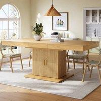 Merax 140-180cm Extending Dining Table with Fluted Storage Pedestal Base in Natural