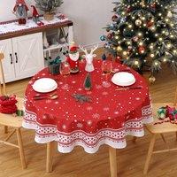 London Boutique 60Round Festive Red Snowflake Tablecloth Washable Xmas Table Cover