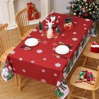 London Boutique 5479 Christmas Tablecloth Red Xmas Tree &Snowman Design Table Cover