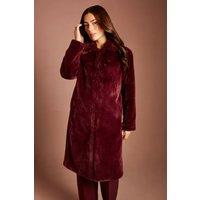 Coast Women's Burgundy Faux Fur Longline Collared Coat | Size: 8