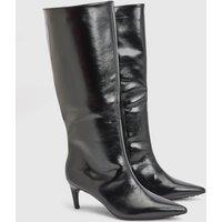 Faith Women's Trixie Faux Leather Medium Stiletto Heel High Leg Boots in Black | Size: 7