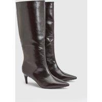 Faith Women's Trixie Faux Leather Medium Stiletto Heel High Leg Boots in Chocolate | Size: 6