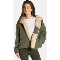 OHS Women's Fleece Lined Cropped Jacket Water Resistant Lightweight Outdoor in Khaki | Size: S/M
