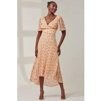 Jolie Moi Women's Chelsea Pleated Chiffon Dip Hem Maxi Dre in Orange | Size: 18
