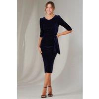 Jolie Moi Women's Metallic Spot Velvet Midi Dress in Navy | Size: 14