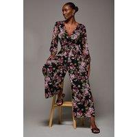 Jolie Moi Women's Lace Wrap Tie Waist Long Sleeve Jumpsuit in Pink | Size: 10