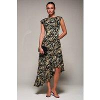 Jolie Moi Women's Asymmetrical Draped Mesh Midaxi Dress | Size: 14