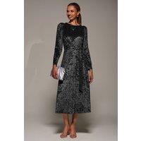 Jolie Moi Women's Long Sleeve Velvet Tie Detail Midi Dress in Black | Size: 10