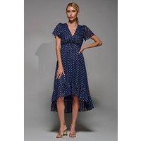 Jolie Moi Women's Petite Short Sleeve Midaxi Dress in Navy | Size: 8