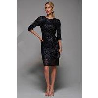 Jolie Moi Women's 3/4 Sleeve Sequin Dress in Black | Size: 14