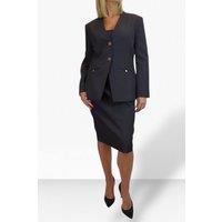 Paulo Due Women's 2 Piece V Neck Jacket & Midi Skirt Suit in Black | Size: 16