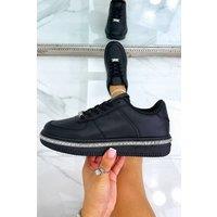 Love Lemonade Women's Crystal Edge Trim Trainers in Black | Size: 4