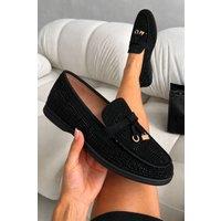 Love Lemonade Women's Sparkly Sloane Embellished Flat Loafers in Black | Size: 4
