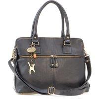 Catwalk Collection Handbags Women's Victoria Large Leather Tote Bag With Multiple Compartments in Black