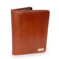Catwalk Collection Handbags Women's Khloe Leather A4 Zipped Conference Folder With Notepad in Tan
