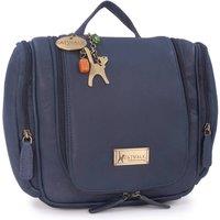 Catwalk Collection Handbags Women's Maisie Large Leather Hanging Travel Toiletry Cosmetic Wash Bag in Blue