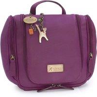 Catwalk Collection Handbags Women's Maisie Large Leather Hanging Travel Toiletry Cosmetic Wash Bag in Purple
