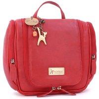 Catwalk Collection Handbags Women's Maisie Large Leather Hanging Travel Toiletry Cosmetic Wash Bag in Red