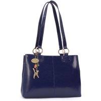 Catwalk Collection Handbags Women's Bellstone Leather Shoulder Tote Bag With Three Compartments in Blue | Size: Medium