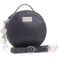 Catwalk Collection Handbags Women's Tiffany Leather Round Circle Handbag With Detachable Crossbody Strap in Black | Size: Small