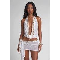 LEMONLUNAR Women's The Willow Shell Halter Top Shell-detail Cropped Halter Top in White | Size: XS