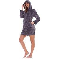 Keanu Women's Stars Fleece Zipped Dressing Gown in Charcoal | Size: 12-14