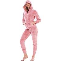Keanu Women's Heart Fleece Embossed Long Pyjama Set in Pink | Size: 16-18