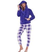 Keanu Women's Checked Fleece Long Pyjama Set in Violet | Size: 12-14