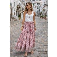 Soul of Sita Women's Adalyn Pink Wood blocked printed gypsy skirt long | Size: Medium/Large