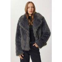 Happiness Istanbul Women's Faux Fur Shawl Collar Jacket in Grey | Size: XL