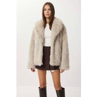 Happiness Istanbul Women's Faux Fur Shawl Collar Jacket in Cream | Size: Medium