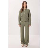 Happiness Istanbul Women's Ribbed Knit Co-Ord Set with Button Closure in Khaki
