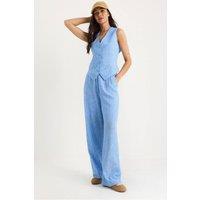 Bianco Lucci Women's V-neck Vest & Wide Leg Pants Two-Piece Coord Set in Light Blue | Size: Medium