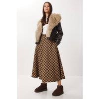 Happiness Istanbul Women's Pocket Detailed Long Plaid Skirt with Zipper Closure in Light Brown | Size: Medium