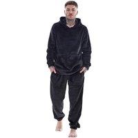 Keanu Men's Fleece Hooded Pyjama Set in Black | Size: XL