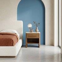 sweeek Bedside table with 1 drawer, travertine effect top & wood decor in Dark Brown