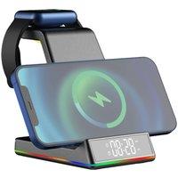Daewoo 5-in-1 Wireless Folding Charging Station Clock Dock for Phone Smart Watch in Black