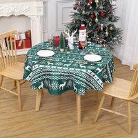 London Boutique Festive Waterproof Tablecloth Xmas 60 Round Polyester Table Cover in Green