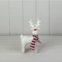KDMD Ceramic Reindeer Ornament with Knitted Scarf - 16mm in White