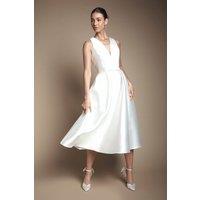 Coast Women's Plunge Neck Bow Waist Midi Wedding Dress With Pockets in Ivory | Size: 8