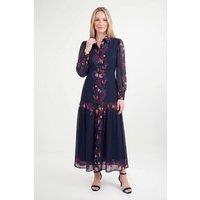 Wallis Women's Petite Floral Tiered Shirt Maxi Dress in Navy | Size: 10