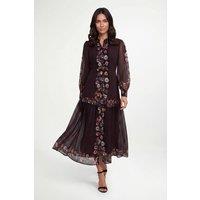 Wallis Women's Floral Tiered Shirt Maxi Dress in Chocolate | Size: 16