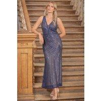 Klass. Women's Sequinned Mesh Maxi Dress in Midnight | Size: 22